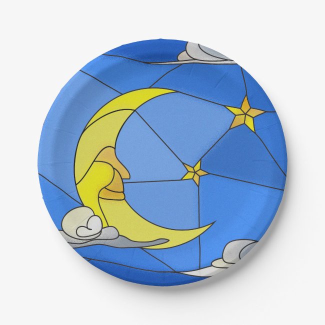 Stained Glass Moon, Stars, and Clouds Paper Plates