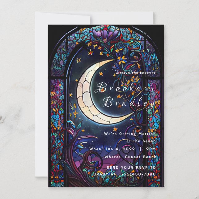 Stained‑Glass Moon Wedding Invitation (Front)