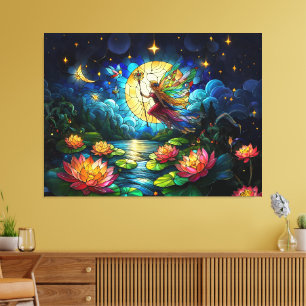 Stained Glass Moonlight Flight Fairy  Canvas Print