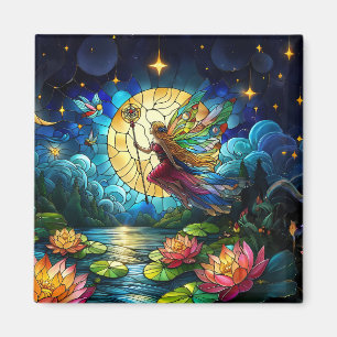 Stained Glass Moonlight Flight Fairy Magnet
