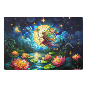 Stained Glass Moonlight Flight Fairy  Metal Print