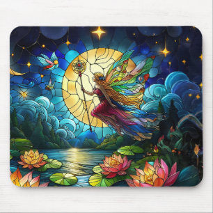 Stained Glass Moonlight Flight Fairy  Mouse Pad