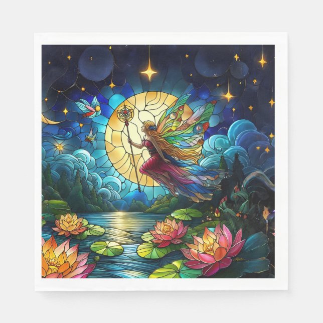 Stained Glass Moonlight Flight Fairy  Napkins (Front)