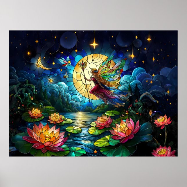 Stained Glass Moonlight Flight Fairy  Poster (Front)
