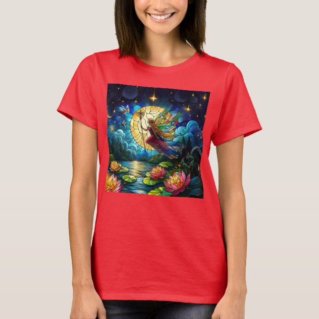 Stained Glass Moonlight Flight Fairy  T-Shirt (Front)