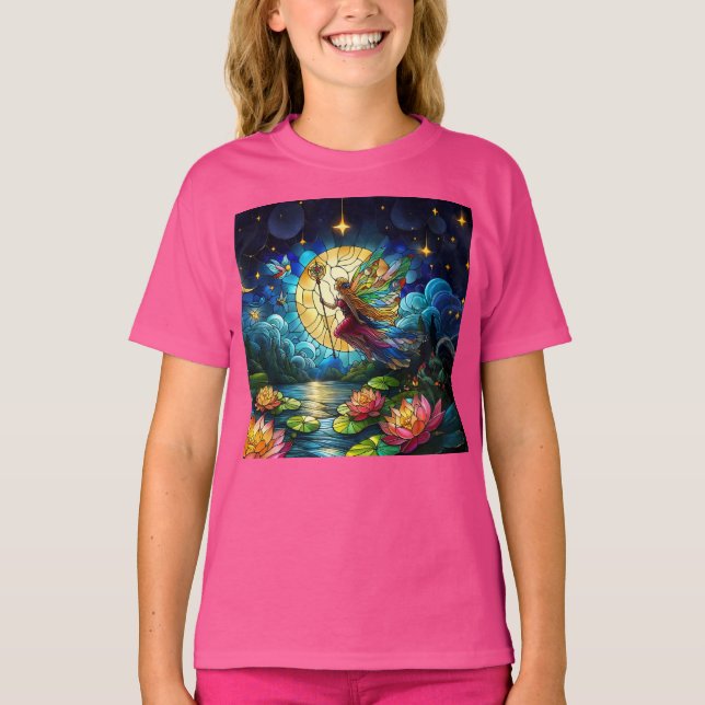 Stained Glass Moonlight Flight Fairy  T-Shirt (Front)