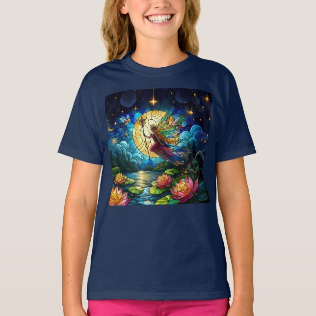 Stained Glass Moonlight Flight Fairy  T-Shirt (Front)