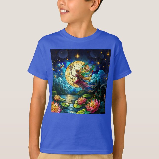 Stained Glass Moonlight Flight Fairy  T-Shirt (Front)