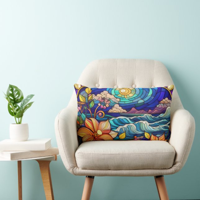 Stained glass moonlit night lumbar pillow (Chair)