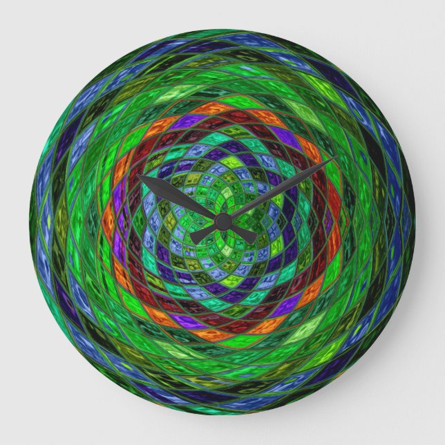 Stained Glass Mosaic Abstract #4 Large Clock (Front)