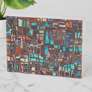 stained glass mosaic abstract wooden box sign