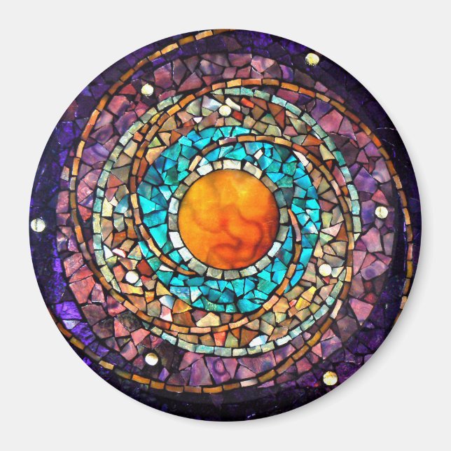 Stained Glass Mosaic Magnet "Celestial Clockwork" (Front)