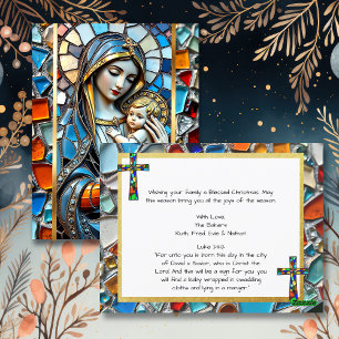 Stained Glass Mosaic Mary and Jesus Christmas Postcard