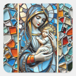 Stained Glass Mosaic   Mary and Jesus Christmas Square Sticker