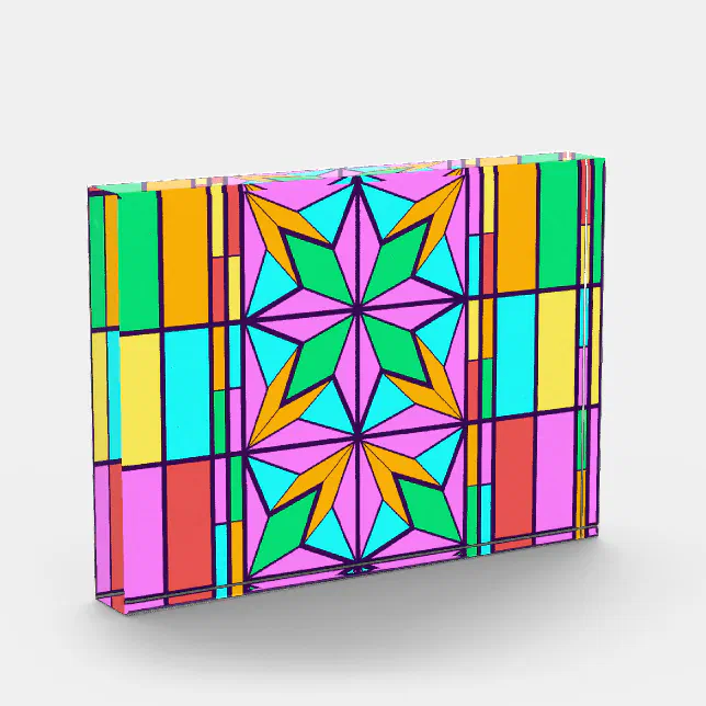 Stained Glass Mosaic Mondrian Style Photo Block Zazzle