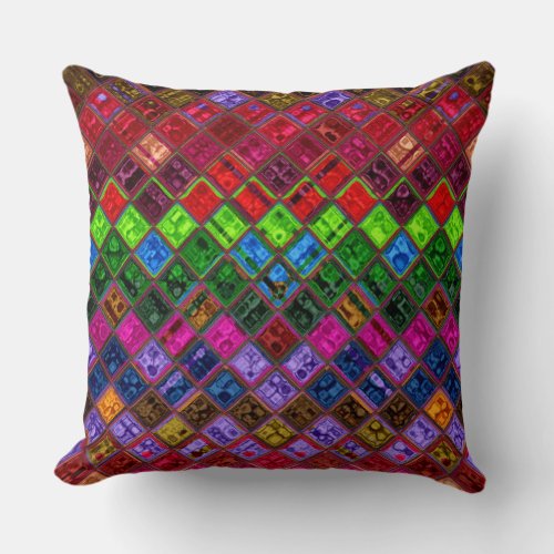 Stained Glass Mosaic Pattern Throw Pillow