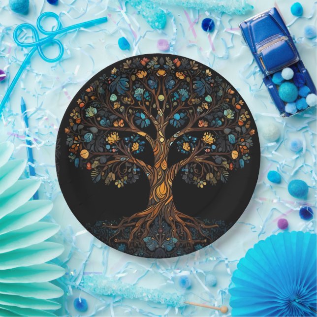 Stained Glass Mosaic Tree Paper Plates (Party)