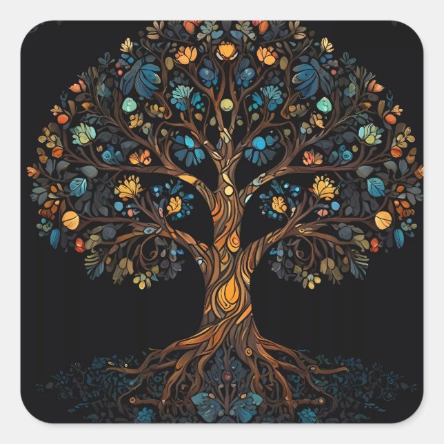 Stained Glass Mosaic Tree Square Sticker (Front)