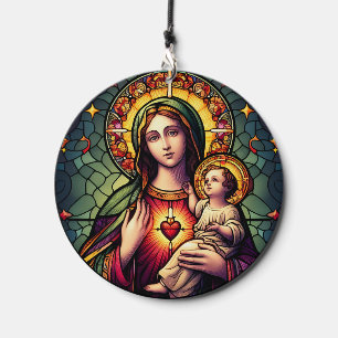 Stained Glass Mother Mary & Jesus Wind Chime