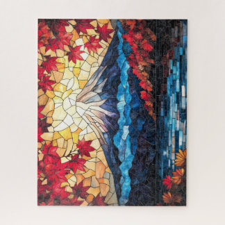 Stained Glass Mount Fuji – Japanese Art Jigsaw Puz Jigsaw Puzzle