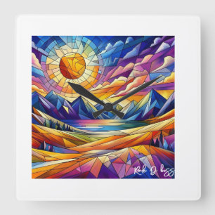 Stained Glass Mountain Clock