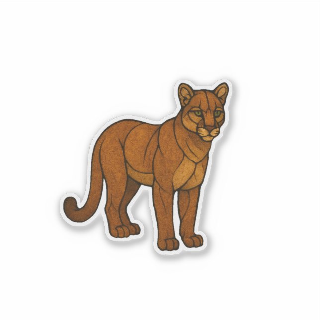 Stained Glass Mountain Lion Sticker (Front)