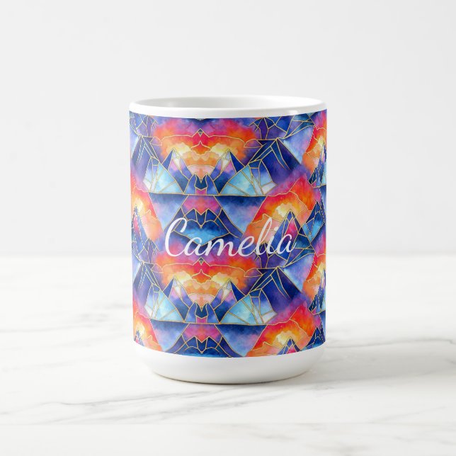 Stained Glass Mountain Watercolor Birthday Gift  Coffee Mug (Center)