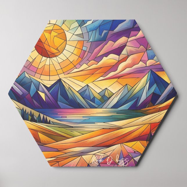 Stained Glass Mountain Wood Photo Tile (Front Set)