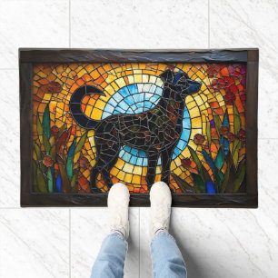 Stained Glass Mural of a Dog with Vivid Colors Doormat