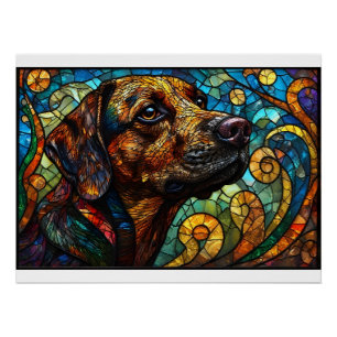 Stained Glass Mural of a Dog with Vivid Colors Poster
