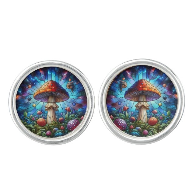 Stained glass Mushroom Cufflinks (Front)