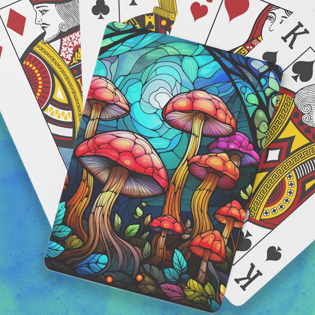 Stained Glass Mushrooms Toadstool Fantasy Mystical Poker Cards (Stained glass mushrooms playing cards)