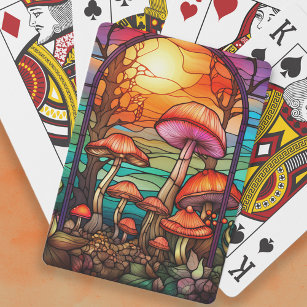 Stained Glass Mushrooms Toadstools Sunrise Playing Cards