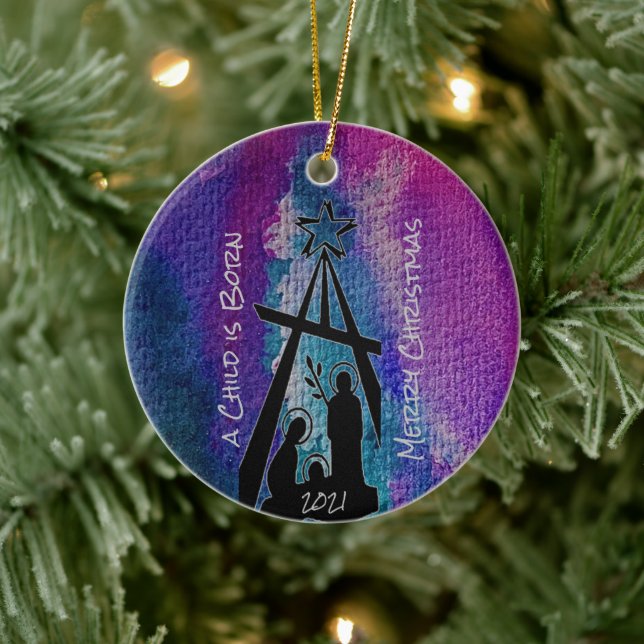 Stained Glass Nativity Ceramic ornament (Tree)