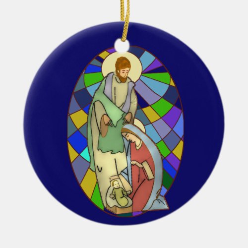 Stained Glass Nativity Ceramic Ornament