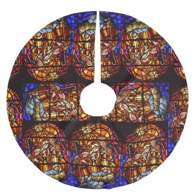 Stained Glass Nativity Christmas Brushed Polyester Tree Skirt (Front)