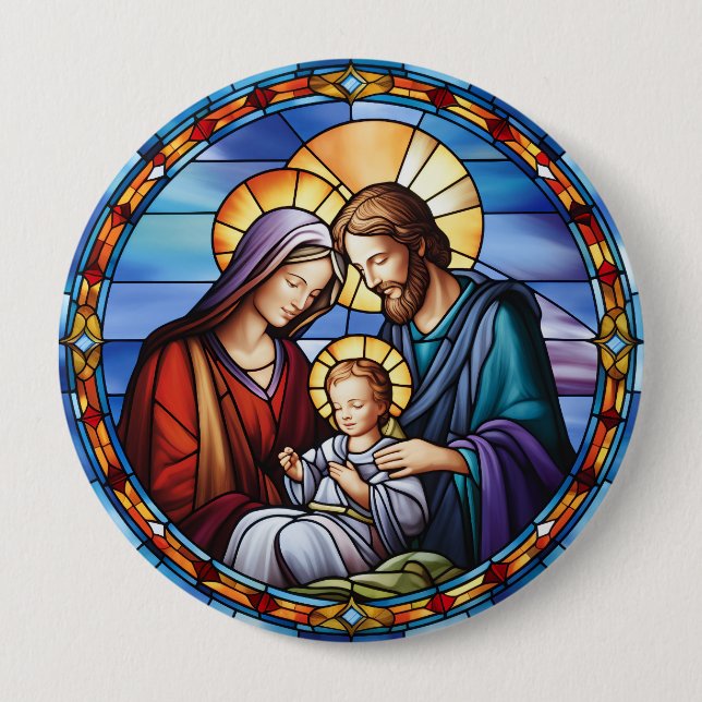  Stained Glass Nativity Christmas Button (Front)
