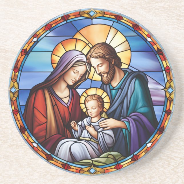  Stained Glass Nativity Christmas Coaster (Front)