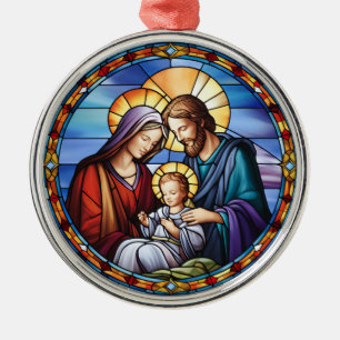 Stained Glass Nativity Christmas Metal Ornament