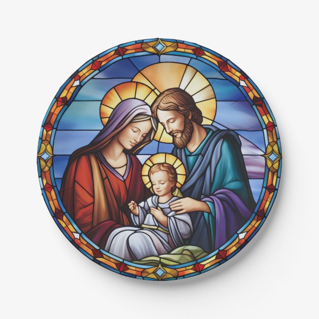  Stained Glass Nativity Christmas Paper Plates (Front)