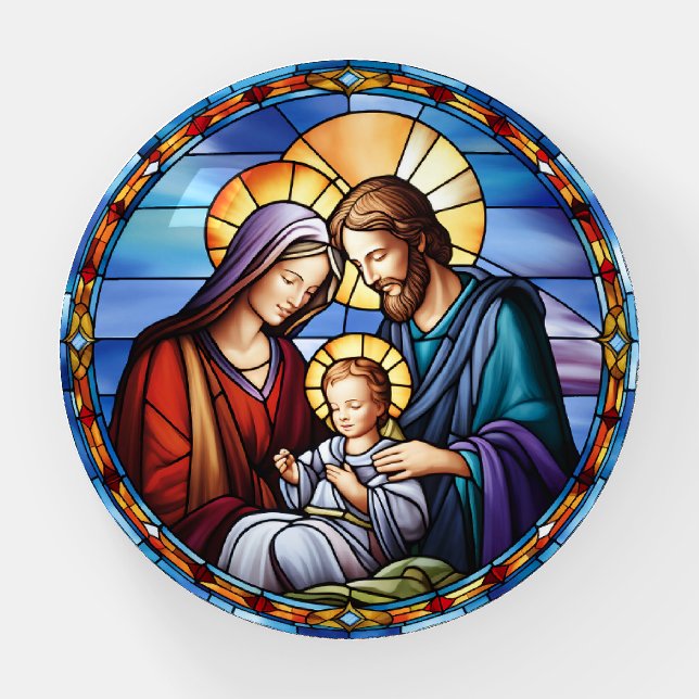  Stained Glass Nativity Christmas Paperweight (Front)