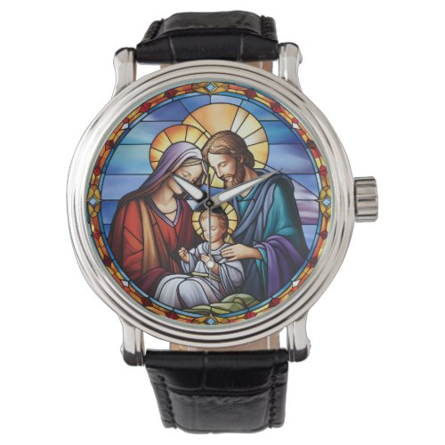  Stained Glass Nativity Christmas Watch