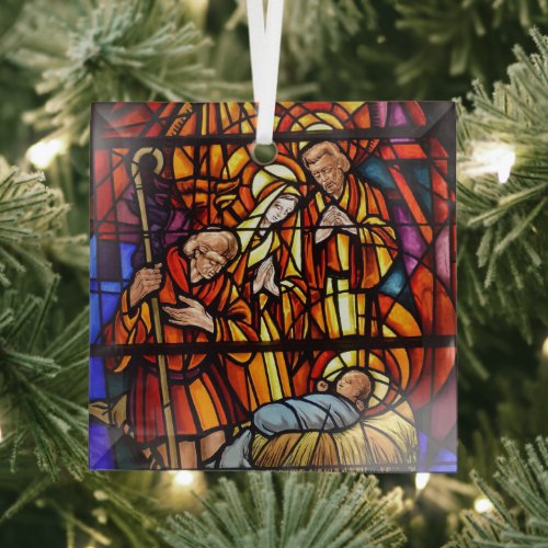 Stained Glass Nativity Image Baby Jesus Glass Ornament