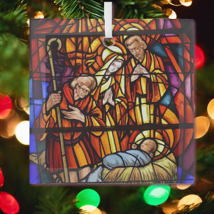 Stained Glass Nativity Image Baby Jesus Ornament