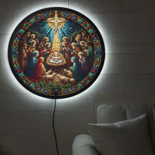 Stained Glass Nativity LED Sign