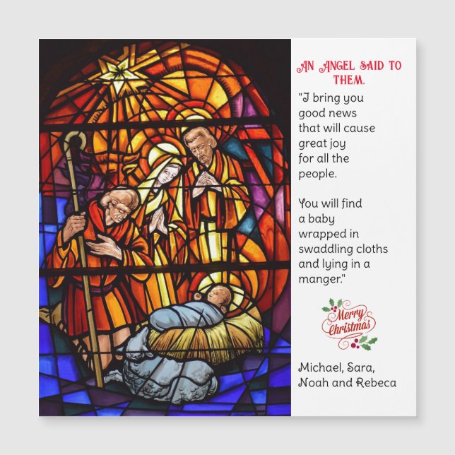 Stained Glass Nativity Magnetic Christmas Card (Front)