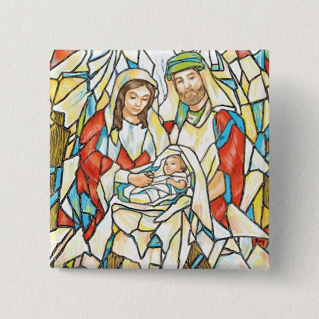 Stained Glass Nativity Painting Button (Front)