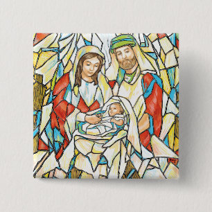 Stained Glass Nativity Painting Button