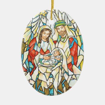 Stained Glass Nativity Painting Ceramic Ornament by gingerbreadwishes at Zazzle