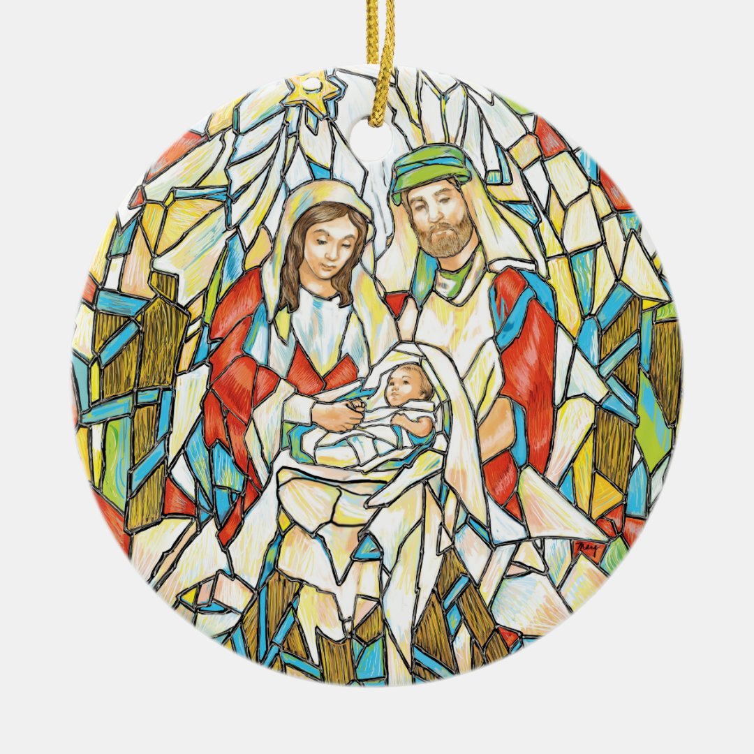 Stained Glass Nativity Painting Ceramic Ornament | Zazzle